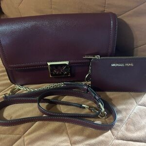 Michael Kors Burgundy Leather Crossbody with Gold Chain